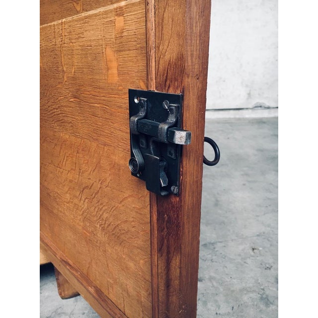 1950s Brutalist Handcrafted Oak 2 Door Cabinet, Belgium, 1950s For Sale - Image 5 of 18