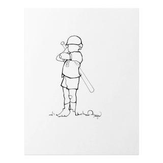 Little Slugger Drawing on Linen For Sale