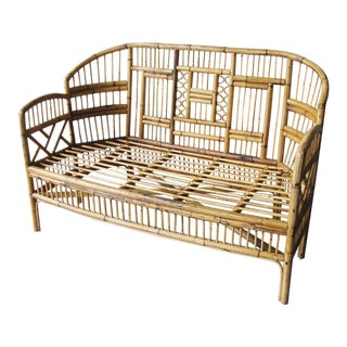 Mid-Century Brighton Pavillion Style Rattan Loveseat For Sale