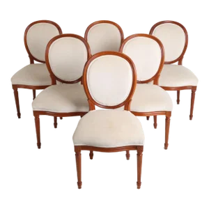 Vintage Louis XVI Style Cherry Dining Side Chairs-A Set of Six