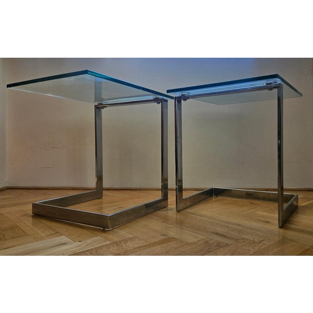 Mid-Century Glass and Chrome Cantilevere Side Tables from Gebra, 1980s, Set of 2 For Sale - Image 12 of 14