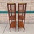 A matched pair of petite, four-tier open shelving units with beautiful chevron veneer, brass wire lattice sides, ormolu...