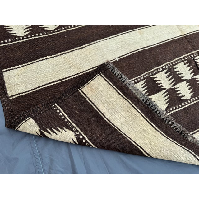 6x12 Vintage Flat Weave Kilim Rug, Brown & Ivory Geometric Design, Handwoven Wool Rug For Sale - Image 12 of 12