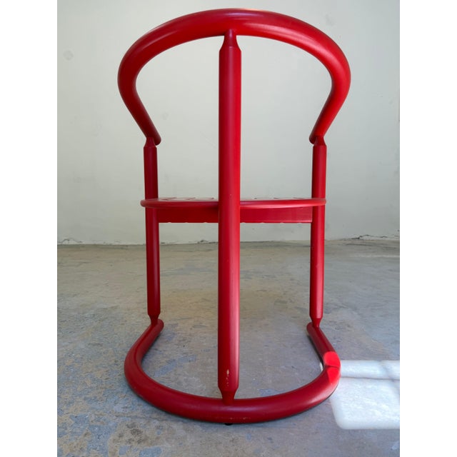 A statement piece from the 80s: This vibrant red armchair by Allmilmö brings pure postmodern energy and expressive forms...