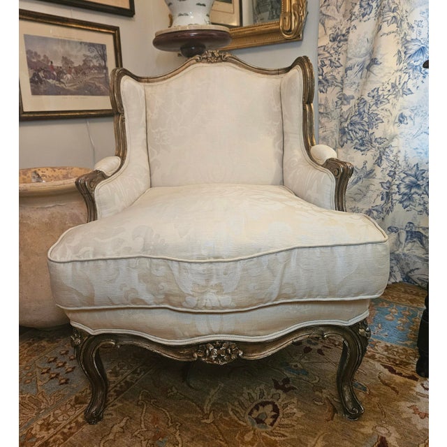 Mid 19th Century Late 19th Century Pair of French-Style Louis XV Bergere Chairs and an Ottoman For Sale - Image 5 of 18