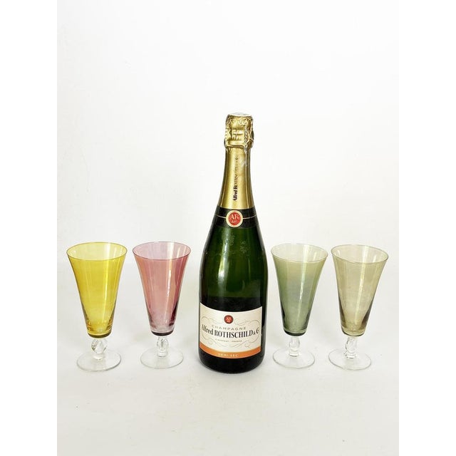 Colored Glass Champagne Coupes, France, 1970, Set of 6 For Sale - Image 3 of 13