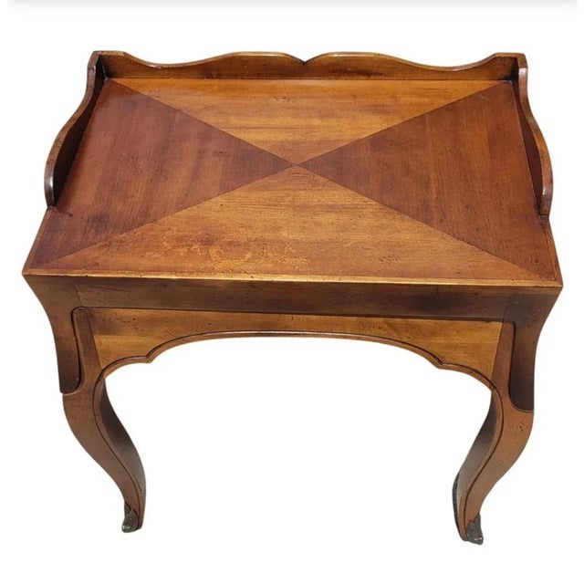 A rare Rococo Style Cherry and brass mounted legs Side Table with Removable footed Tray Top measuring 24.75' in width,...