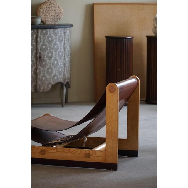 Brown Italian Modern Lounge Chairs and Ottomans in Leather and Elm by Francesco Lucianetti, 1960s, Set of 4 For Sale - Image 8 of 18