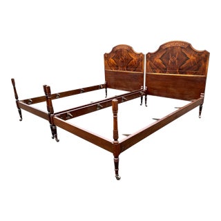 1920s Neoclassical Rosewood Bookmatched Veneer Twin Beds a Pair For Sale