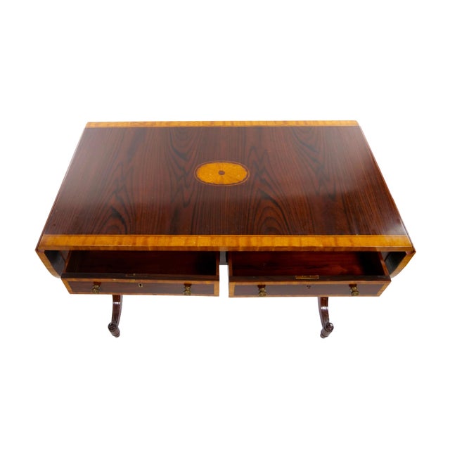 Wood English Mahogany Drop-Leaf Console Table / Inlaid Decoration, Mid 19th Century For Sale - Image 7 of 14