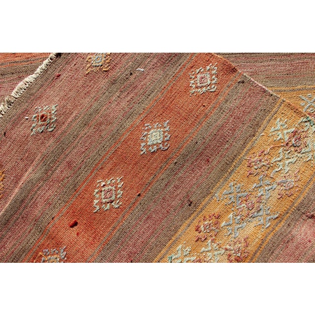 Colorful Vintage Turkish Kilim Rug With Horizontal Stripes and Geometric Shapes For Sale - Image 11 of 12
