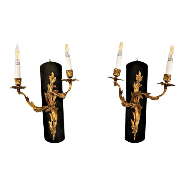 Circa 1920 Louis XV Style Acanthus Leaf Gilt Bronze Sconces For Sale