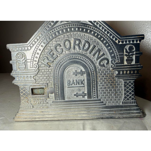 American Rare Antique the National Dime Recording Bank Cast Iron Still Bank 1890's For Sale - Image 3 of 12