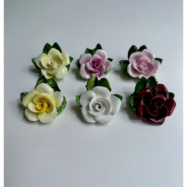 Ceramic 1940s Set of 6 Staffordshire Radnor Bone China Rose Place Card Holders For Sale - Image 7 of 18