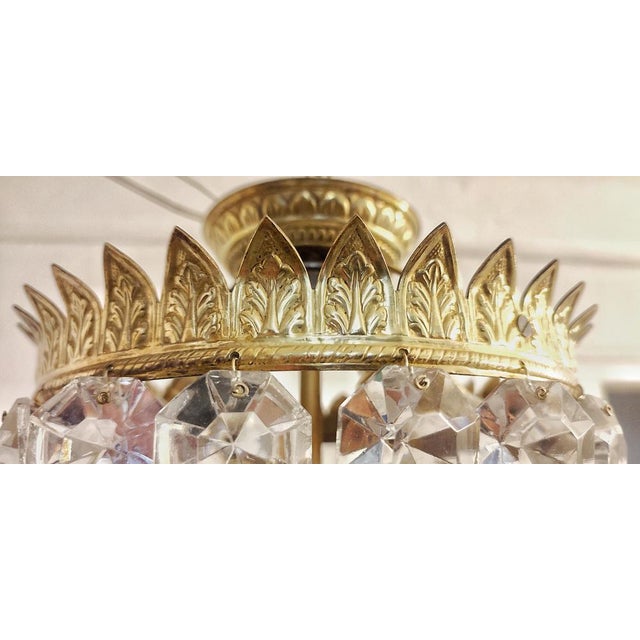 Brass & Crystal Ceiling Lamp, Spain, 1950s For Sale - Image 4 of 15
