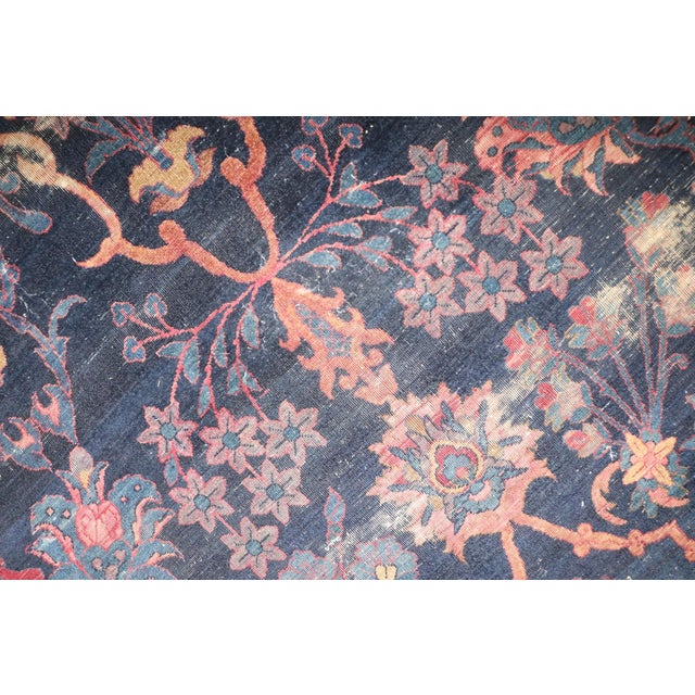 Antique Worn Navy Yazd Rug no. j5349 For Sale In New York - Image 6 of 16