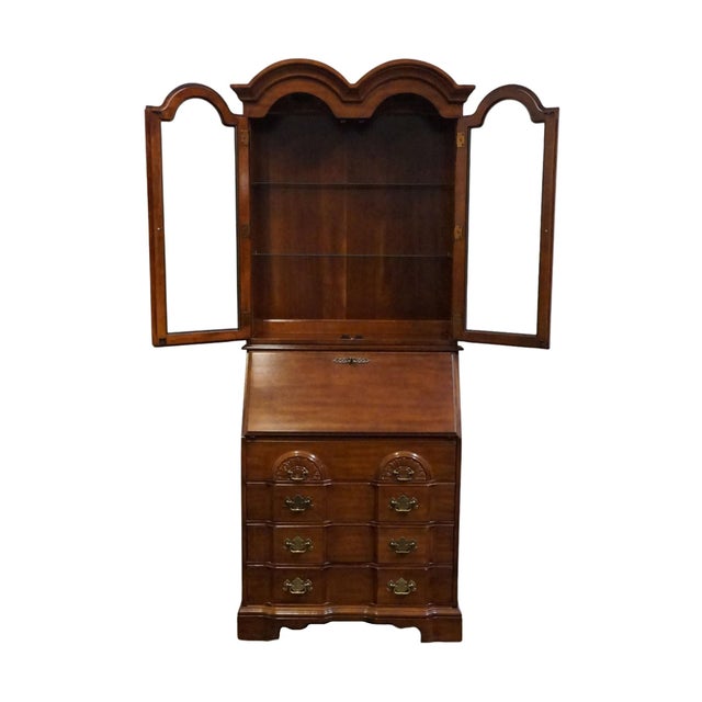 High End Vintage Solid Cherry Traditional Style 34" Secretary Desk W. Double Bonnet Display Hutch For Sale - Image 4 of 13