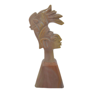 Aztec Mayan Indian Chief Headdress Carved Stone Paperweight Figurine Sculpture