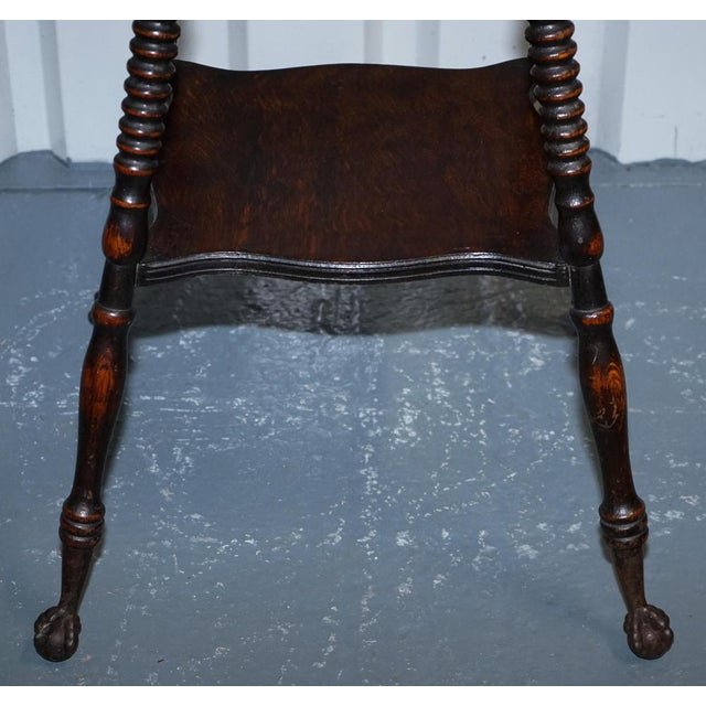 Antique Victorian Tiger Oak Side Table with Cast Iron Feet For Sale - Image 16 of 18