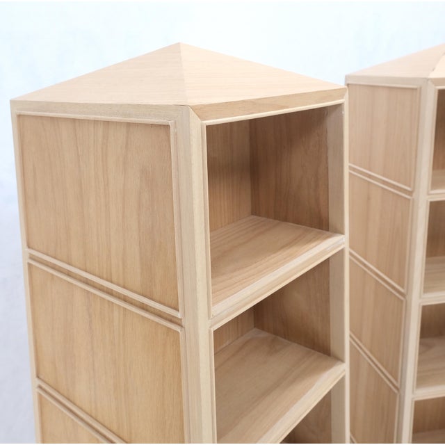 Pair New Unfinished Baker Obelisk Shape Double Sided 360 Degree Walnut Bookcases For Sale - Image 13 of 18