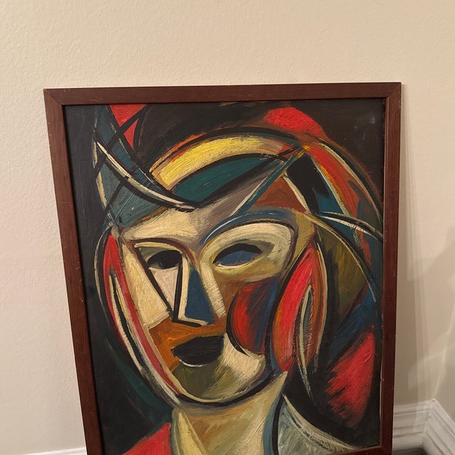 1970s Vintage Italian Abstract Portrait Painting ~ Framed For Sale - Image 5 of 10