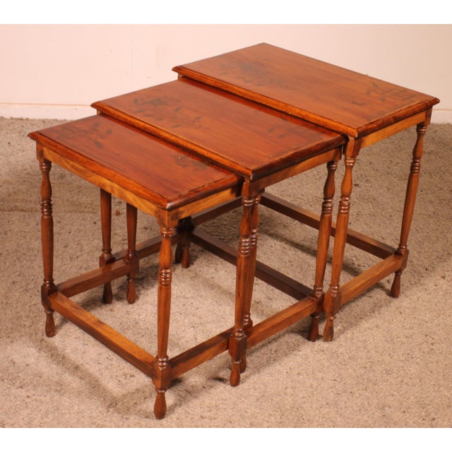 Nesting Tables in Satinwood with Brass Inlays, Set of 3 For Sale - Image 15 of 16