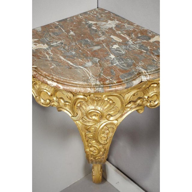 Mid 19th Century Louis XV Corner Console in Gilded Wood & Breche Marble Top, 1850s For Sale - Image 5 of 18