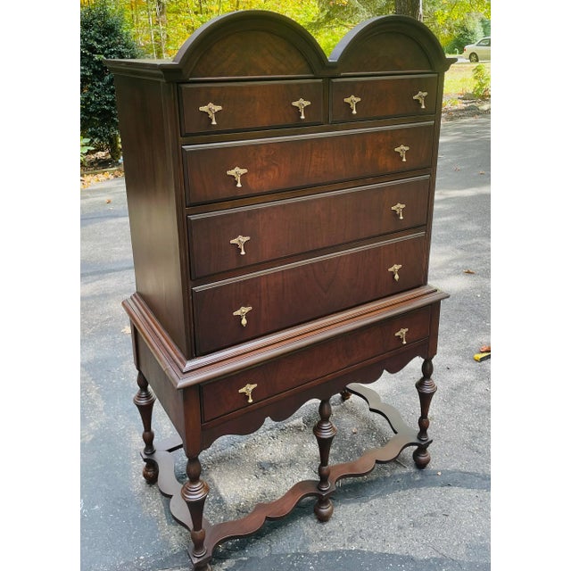 Vintage a.c Norquist Co. Highboy Dresser – Brass Pulls & Dovetail Drawers For Sale - Image 11 of 12