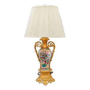 Early 20th Century Beaux Arts Style Gilt Bronze Chinese Famille Rose Canton Porcelain Vase as Lamp