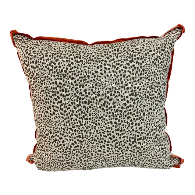 Animal Print Toss Pillow With Coral Linen Details For Sale