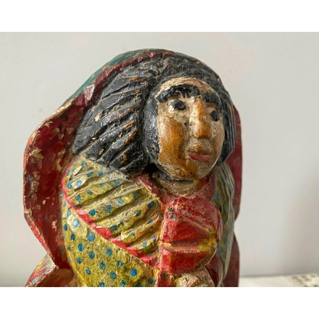 Vintage Folk Art Polychrome Carved Wood Santa Maria Santos Statue From Brazil For Sale - Image 9 of 12