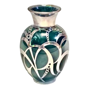 Vintage Art Deco Haviland Green & Silver Porcelain Vase