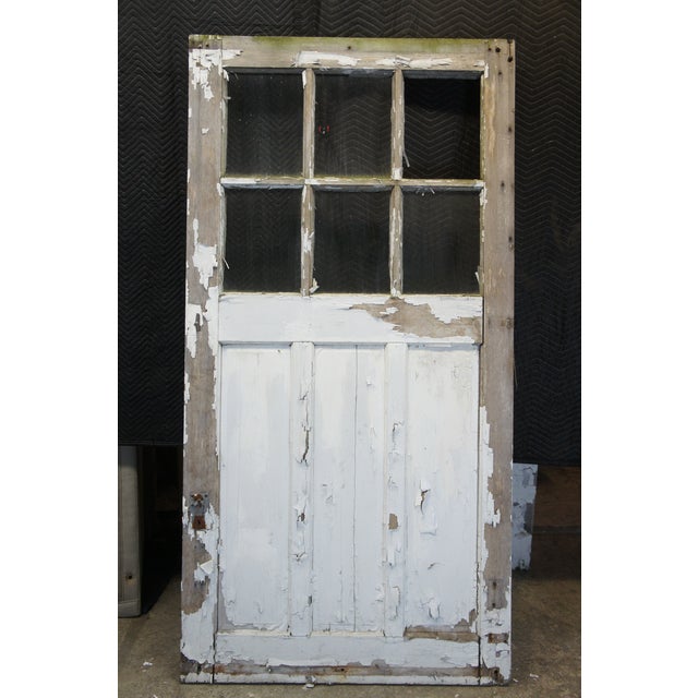 Early 20th Century Antique Oak 6 Pane Barn Door Farmhouse Rustic Reclaimed Salvage 48" X 94 For Sale - Image 5 of 12