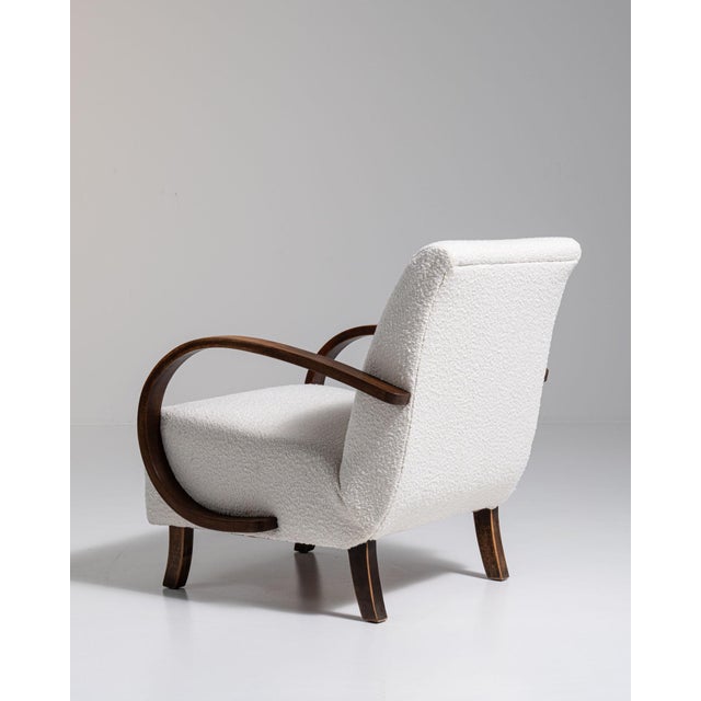 Ivory 20th Century Czech Republic Warm Ivory Boucle Bentwood-Arm Lounge Chair For Sale - Image 8 of 11
