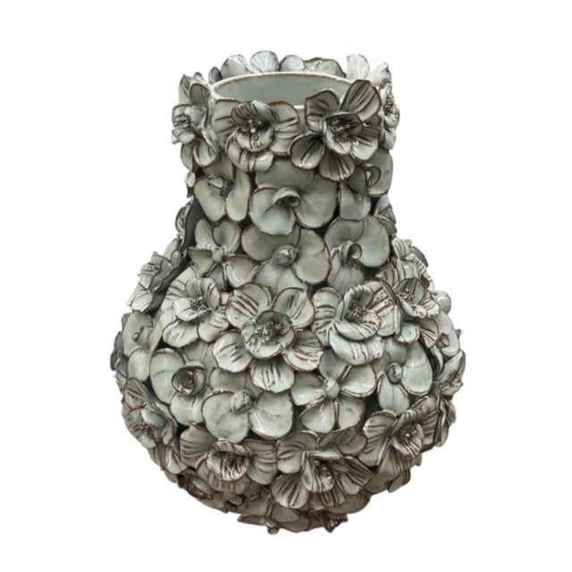 Vintage Italian Hand-Crafted Encrusted Floral Ceramic Vase For Sale In West Palm - Image 6 of 12