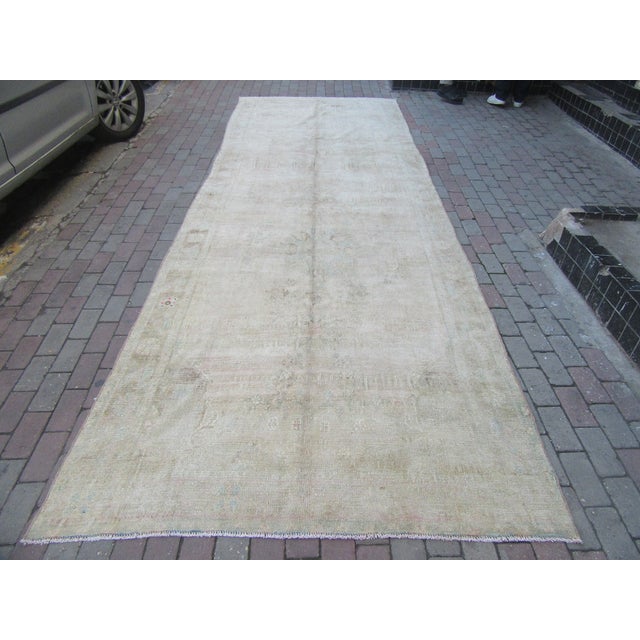 Beige Oversized Vintage Washed Out Turkish Kars Rug For Sale - Image 8 of 10