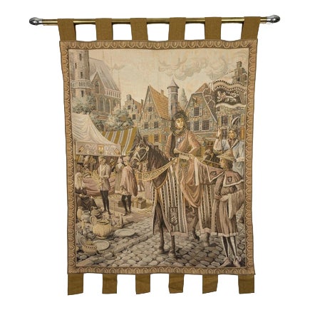 French Medieval Street Market Tapestry, 20th Century For Sale