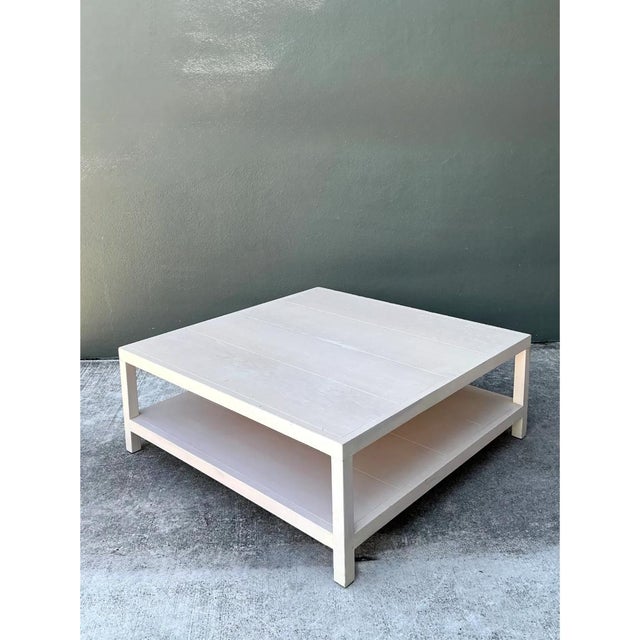 Contemporary Vintage White Wood Square Coffee Table For Sale - Image 3 of 12