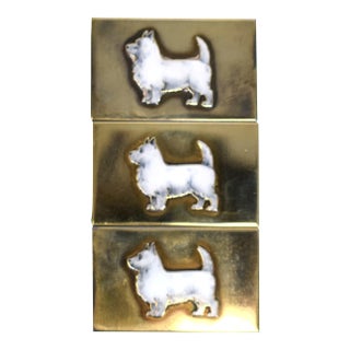 Set of 3 Sterling Matchbook Holders With Enamel Scottish Terriers Provenance: The Susie Hilfiger Collection For Sale