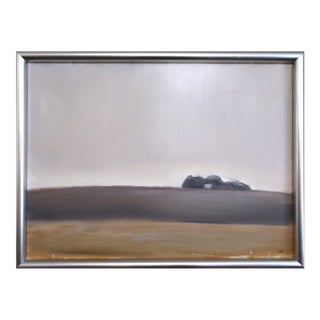 Mid-Century Modern 'Distant Trees' Vintage Original Swedish Abstract Landscape Oil Painting, Framed For Sale