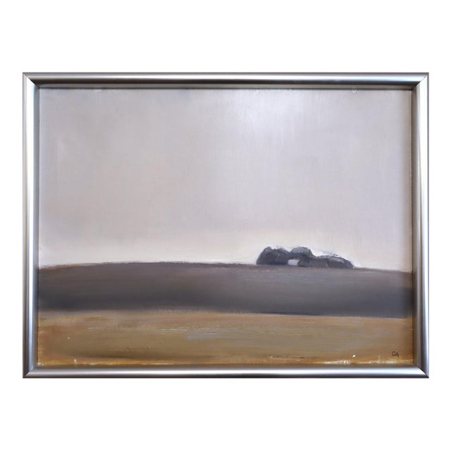 Mid-Century Modern 'Distant Trees' Vintage Original Swedish Abstract Landscape Oil Painting, Framed For Sale