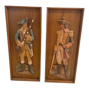 1960s Revolutionary War Soldiers Wooden Wall Art - Set of 2
