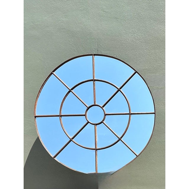 Vintage Round Wrought Iron Large Windowpane Mirror For Sale - Image 10 of 16