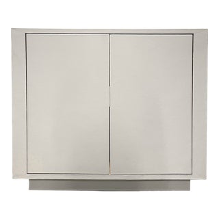 Desiron Handmade Grey Leather Wrapped Two-Door Media Console For Sale