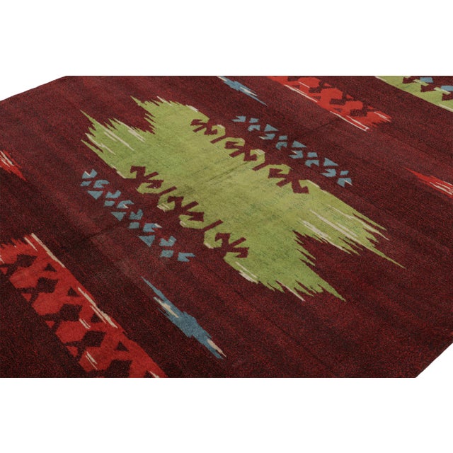 Rug & Kilim 1960s Vintage Zeki Müren Art Deco Rug in Red With Geometric Patterns For Sale - Image 4 of 7