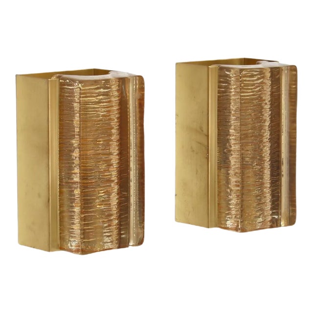 Modern Aladdin in Brass and Glass Danish Vitrika Wall Sconces, 1970s, Set of 2 For Sale