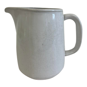 Antique White Ironstone Pitcher With Crazing – Early 20th Century Farmhouse Pottery