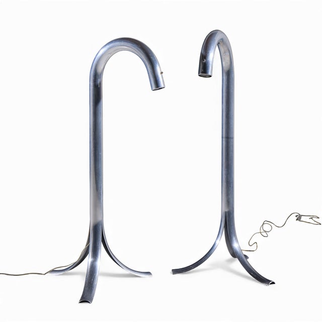 Mid-Century Modern John Mascheroni Mid Century Aluminum Tubo Floor Lamps - Pair For Sale - Image 3 of 9