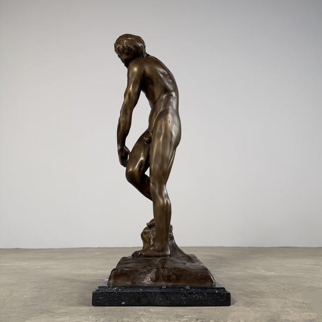 Metal Bronze Sculpture After Rodin “Adam” – Strong Male Figure, 21” Tall For Sale - Image 7 of 10
