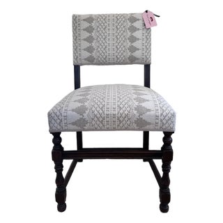 Antique Walnut Spindle Chair With Embroidered Back and Seat For Sale